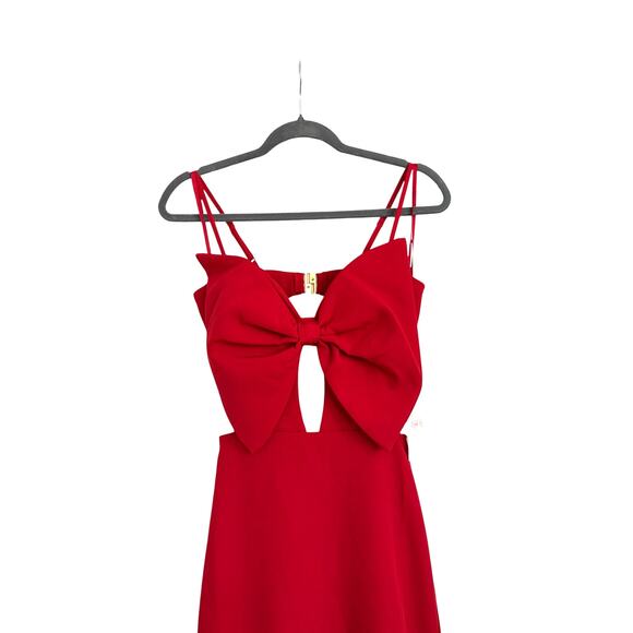 NWT Crystal Sky Red Bow Maxi Open Back Gown Holiday Formal Festive Size XS - Picture 3 of 5